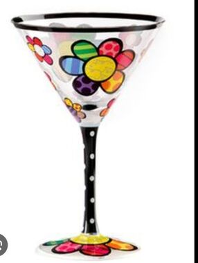 Romero Britto Floral Martini Glass Never Used